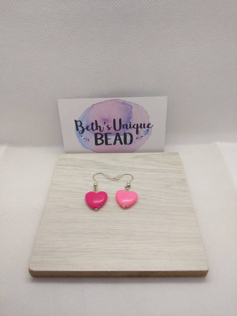 Silver plated mismatched pink earrings/mismatched jewellery/heart jewelry/gifts for her/Valentine's gift/funky/bold drops/beads/love