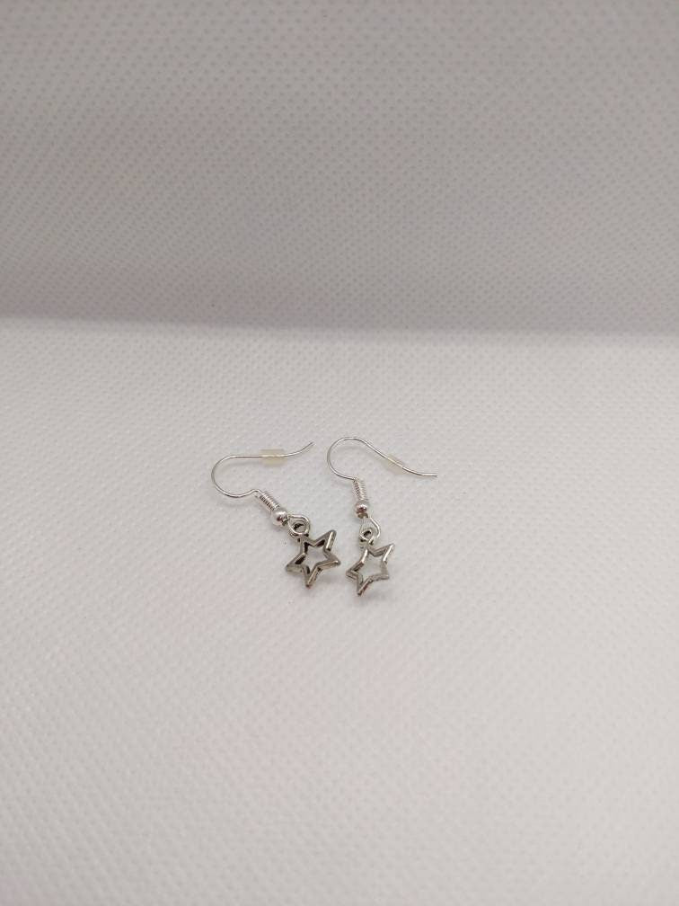 silver plated star/celestial earrings/star drops/sterling silver/astral/minimalist earrings/star charms/dainty/moon/constellation