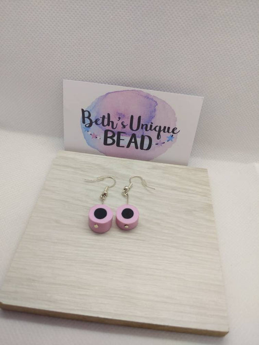 Beaded earrings/sweet style earrings/sweet earrings/circle earrings/novelty earrings/quirky earrings/pink earrings/silver plated earrings