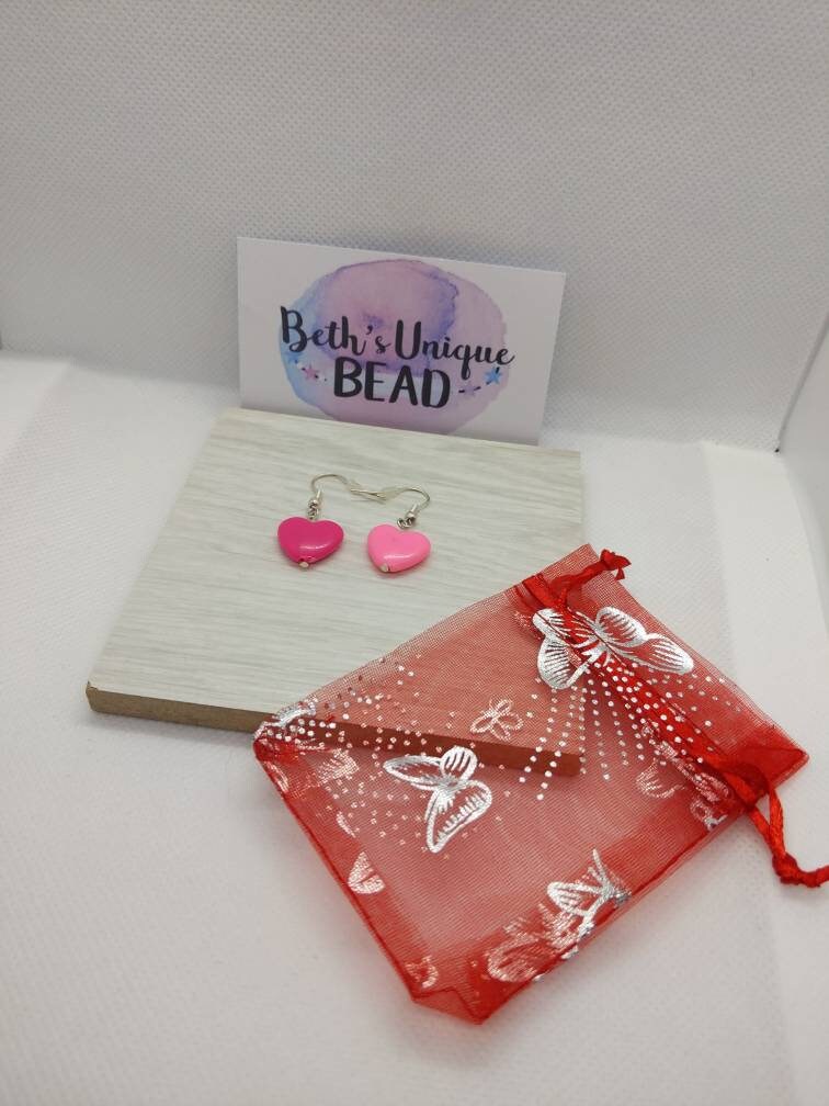 Silver plated mismatched pink earrings/mismatched jewellery/heart jewelry/gifts for her/Valentine's gift/funky/bold drops/beads/love
