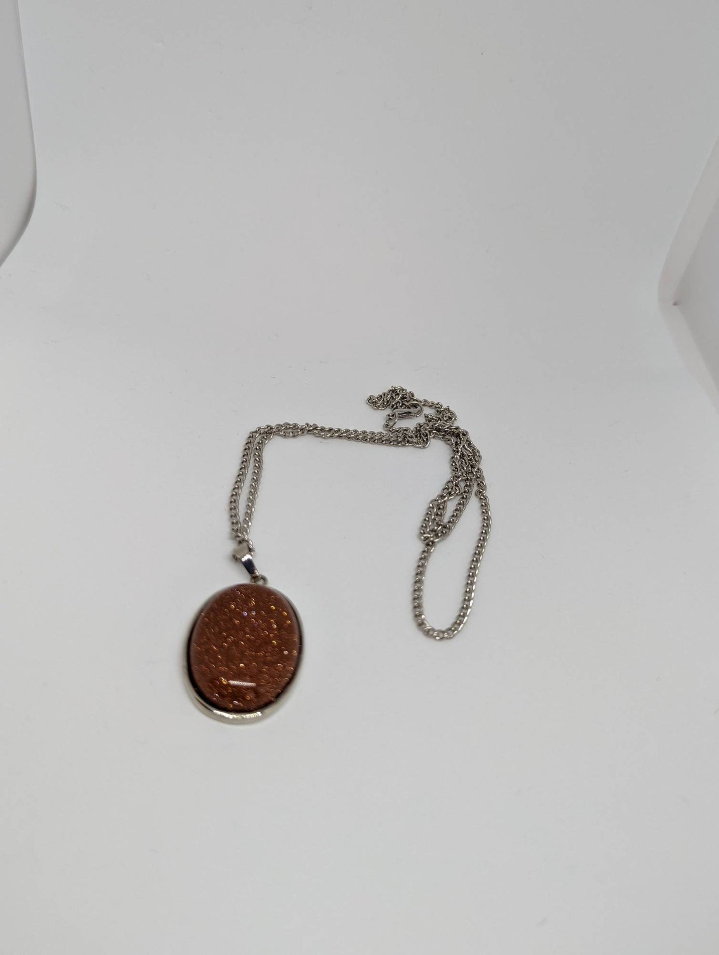 gemstone necklace, goldstone gemstone, oval necklace, orange chain, anniversary gift,  healing pendant