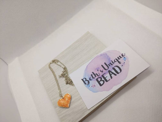 Silver plated chain/orange heart/heart pendant/orange heart necklace/heart necklace/gifts for her/delicate necklace
