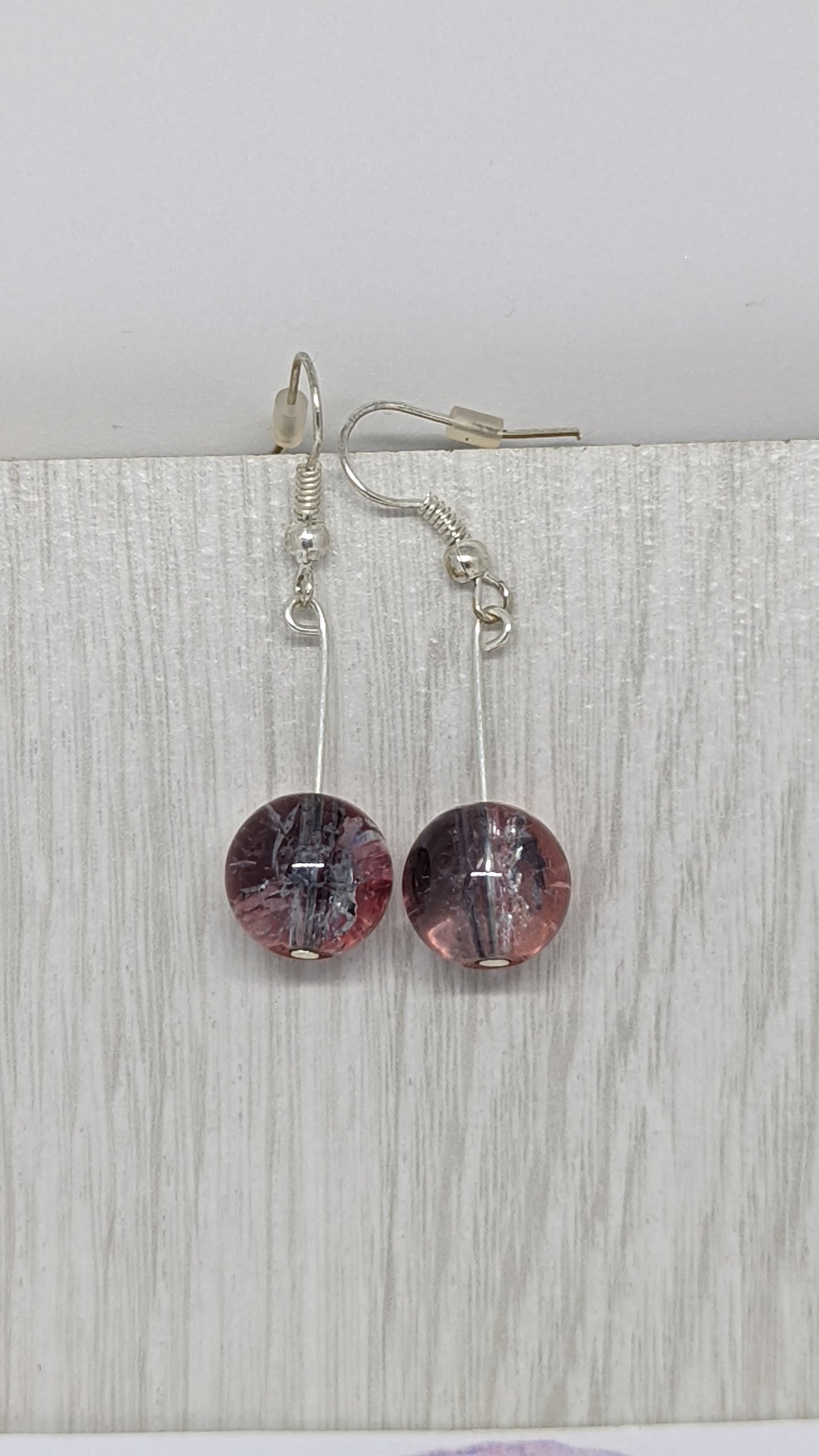 Silver plated black and red crackle bead earrings