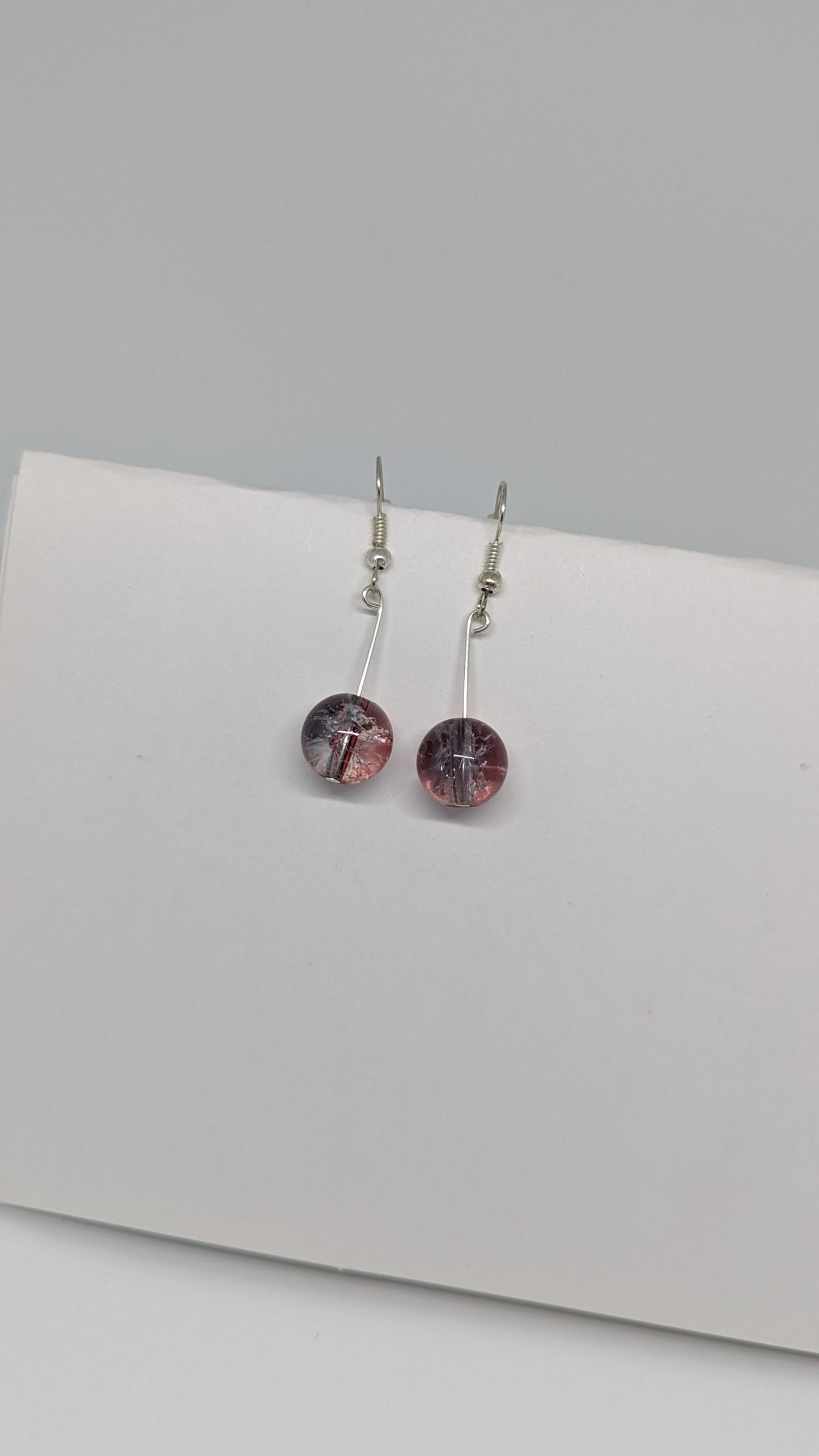Silver plated black and red crackle bead earrings
