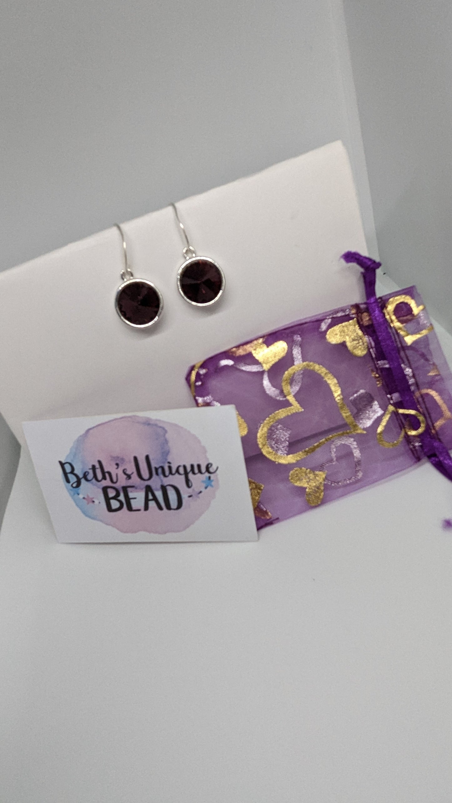 sparkly earrings, purple rivoli earrings, circle jewellery, sparkly jewellery, gift for her, girlfriend gift
