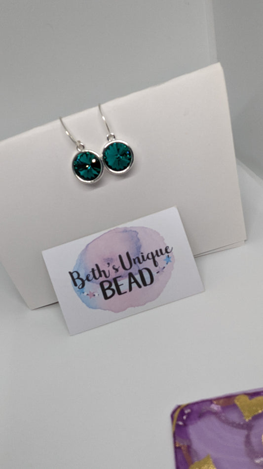 sparkly earrings, teal rivoli earrings, circle jewellery, sparkly jewellery, gift for her, girlfriend gift
