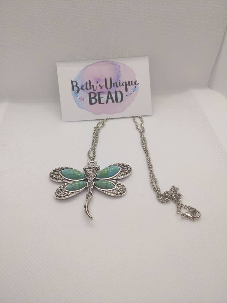 silver plated dragonfly/howlite dragonfly/dyed howlite/crystal jewellery/semi-precious gemstone insect/insect jewellery/birthday gift