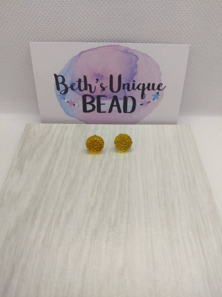 sparkle earrings, round earrings, sparkly studs, glitter stud earring, summer yellow, circle stud, gifts for her, birthday gift
