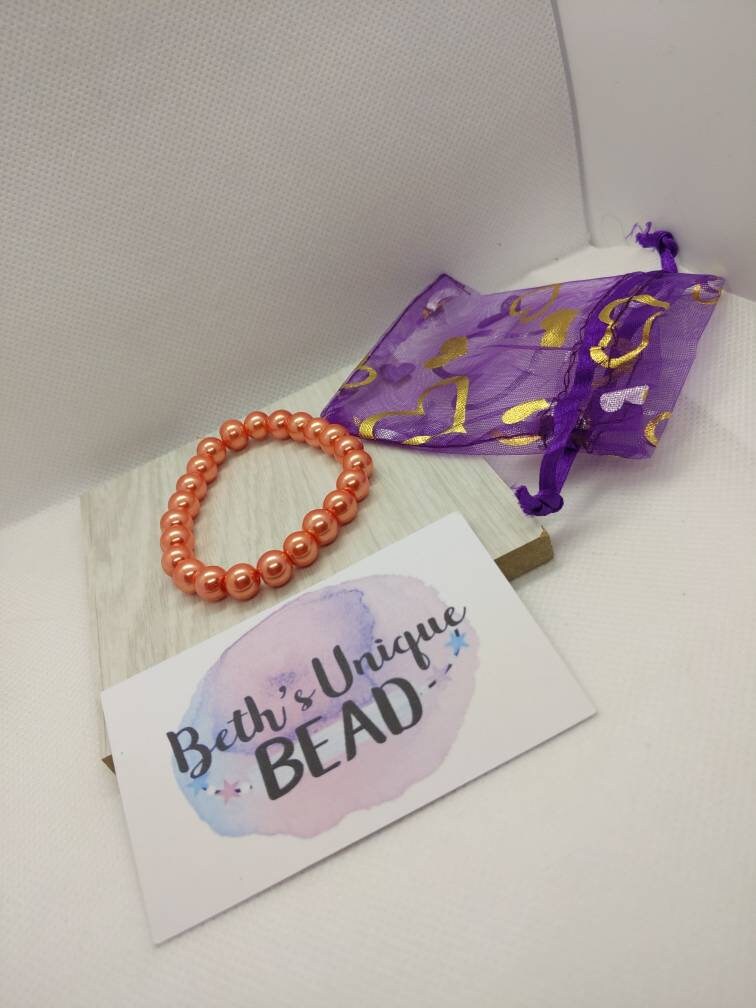faux pearl bracelet/brown bracelet/orange bracelet/autumnal bracelet/autumn bracelet/beaded bracelet/expandable bracelet/stretch bracelet