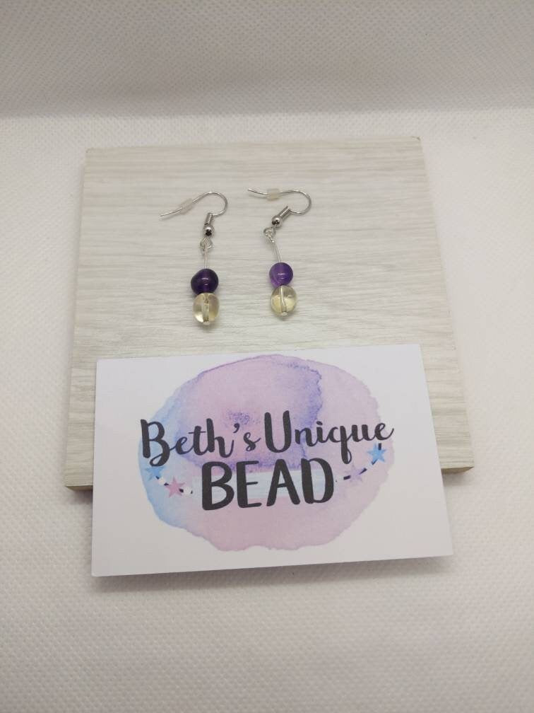 Amethyst earrings/healing earrings/Citrine earrings/crystal earrings/gemstone earring/purple earrings/yellow earrings/semi-precious