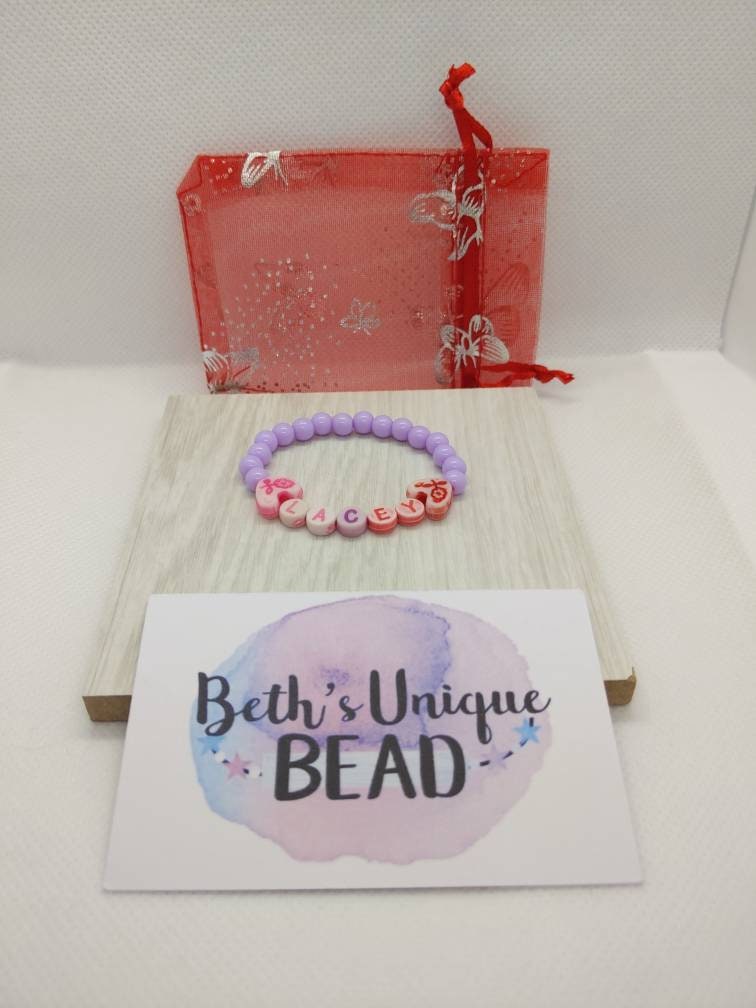 Child name bracelet, Letter beads, ID bracelet, bright beads, gift for her, gift for him