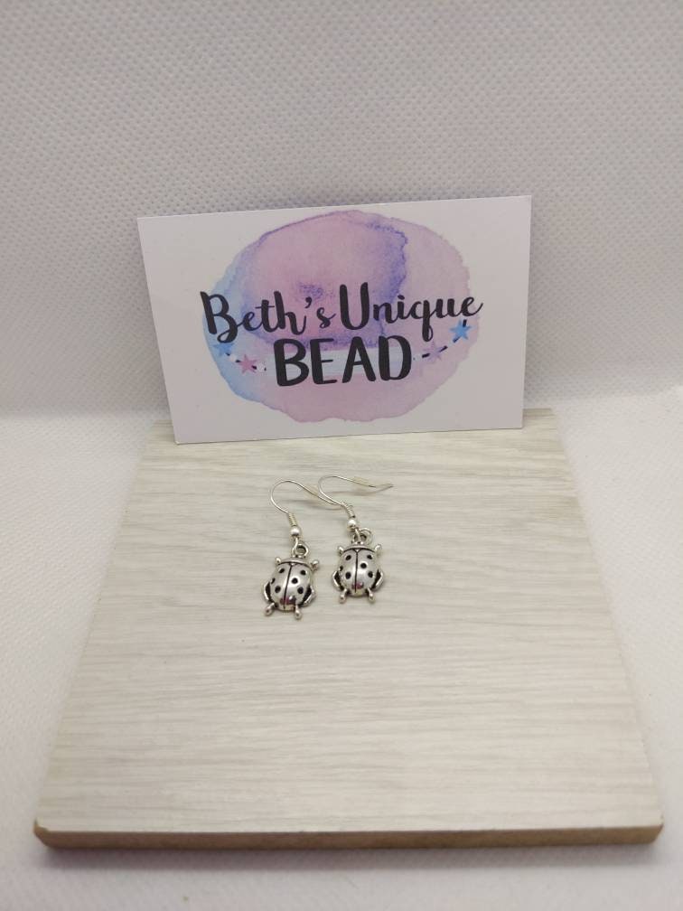 ladybird earrings/silver plated earrings/insect earrings/quirky earrings/novelty earrings/novelty jewellery/insect jewellery/nature earrings