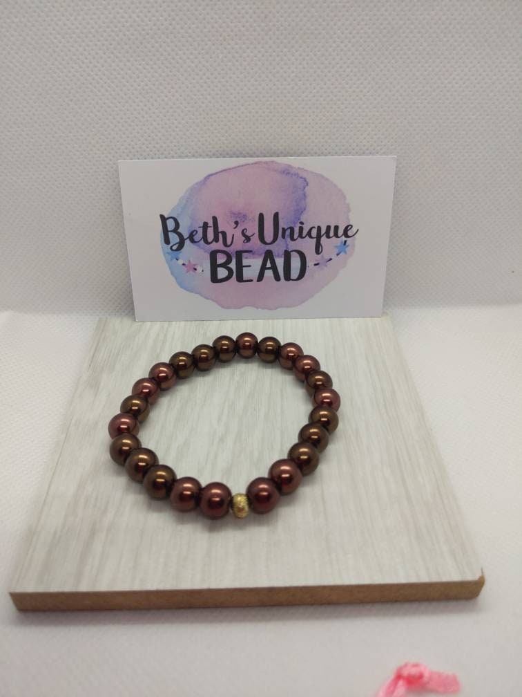 faux pearl bracelet/brown bracelet/orange bracelet/autumnal bracelet/autumn bracelet/beaded bracelet/expandable bracelet/stretch bracelet