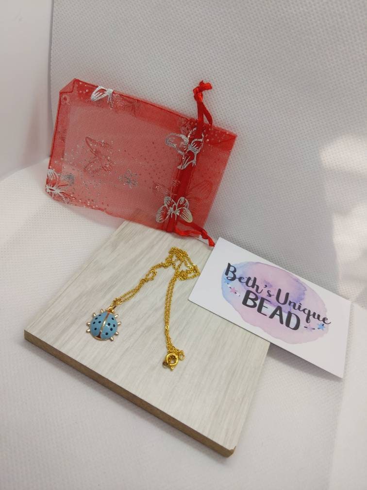 Gold plated chain/ladybird chain/ladybird necklace/dainty necklace/dainty chain/blue ladybird chain/gold plated ladybird chain/gold chain