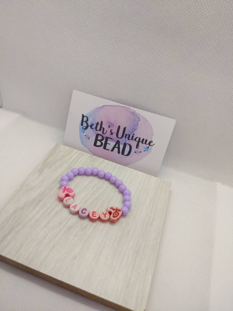 Child name bracelet, Letter beads, ID bracelet, bright beads, gift for her, gift for him