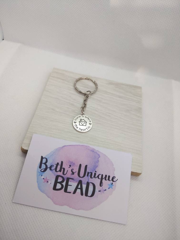 Silver plated keyring, home keyring, quote keyring, silver keyring, family keyring, home is where the heart is keyring, gift for her,