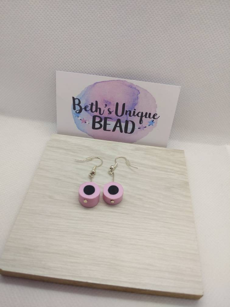 Beaded earrings/sweet style earrings/sweet earrings/circle earrings/novelty earrings/quirky earrings/pink earrings/silver plated earrings
