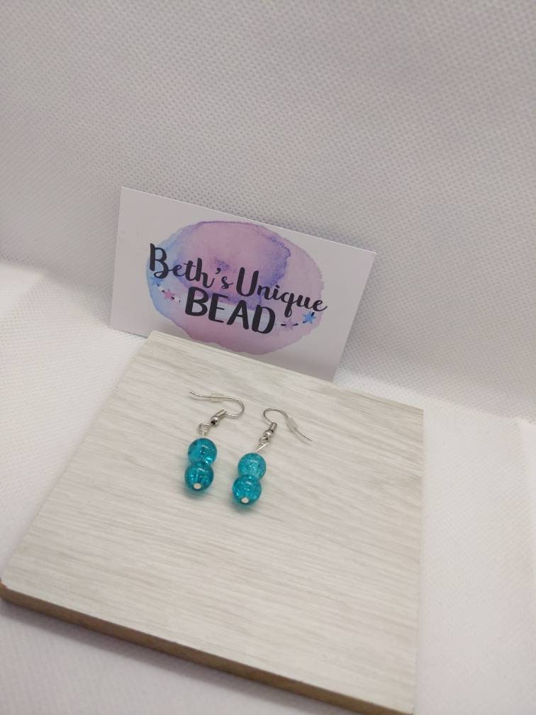 Crackle bead earrings/beaded earrings/Turquoise earrings/silver plated earrings/sterling silver earrings/Turquoise bead earrings/bead drop