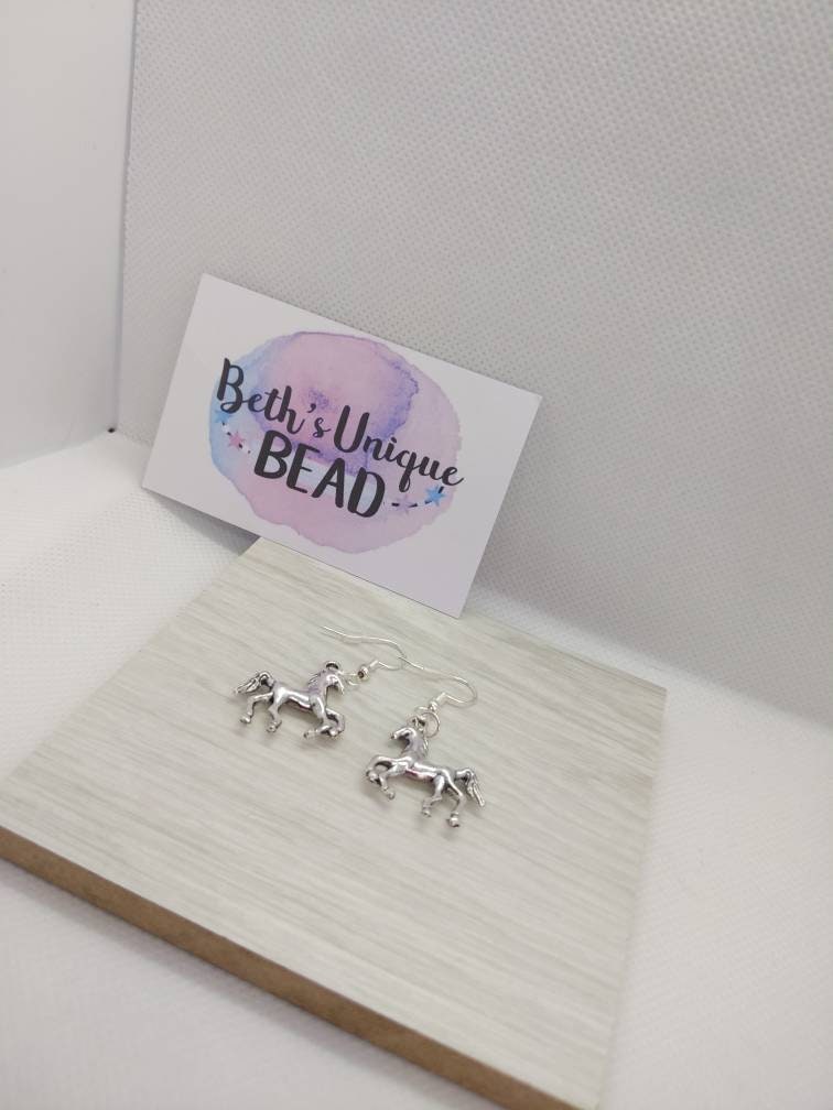 Horse earrings/horse jewellery/silver plated/equestrian drops/equestrian jewellery/sterling silver/mare/filly/novelty/gallop/stirrup/mane