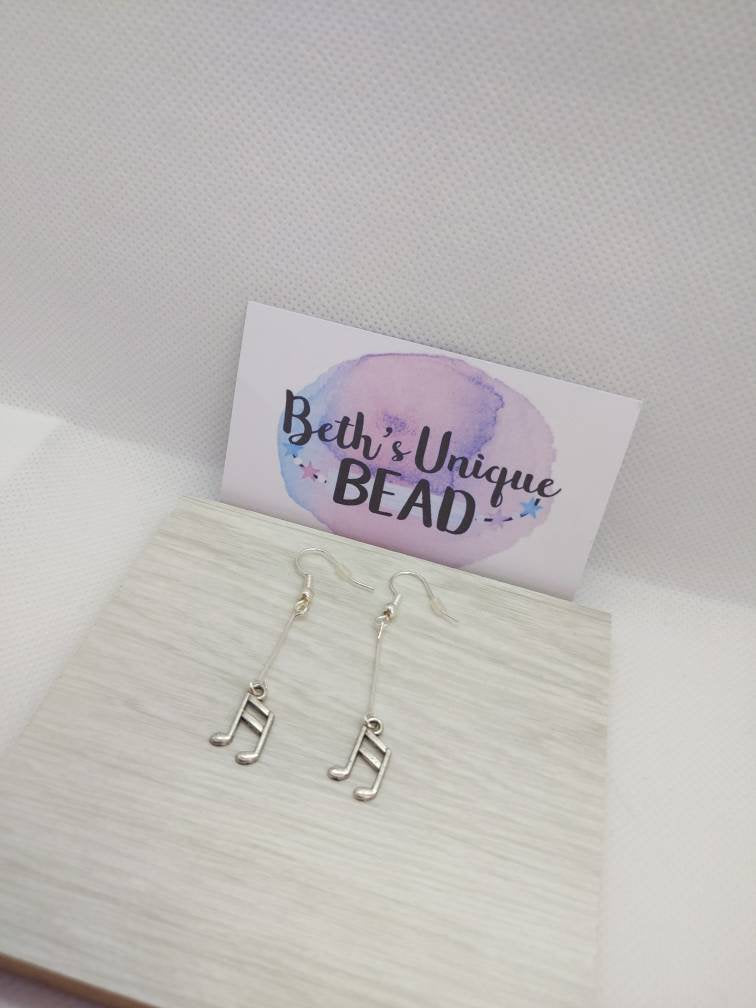 music earrings/silver plated note earrings/musical notes/musician/eighth note/music jewellery/sterling silver/8th note/gift for musicians