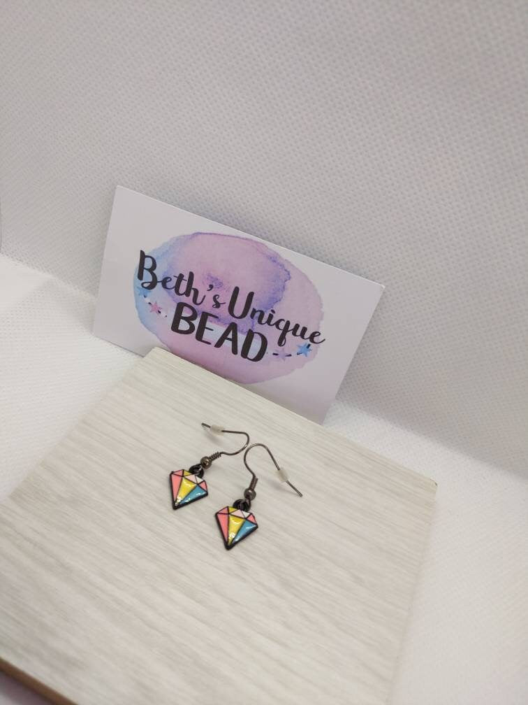 black plated/diamond/multicolour/fun/quirky earrings/unusual/pink drops/black/stripe/dainty/precious/gift for her