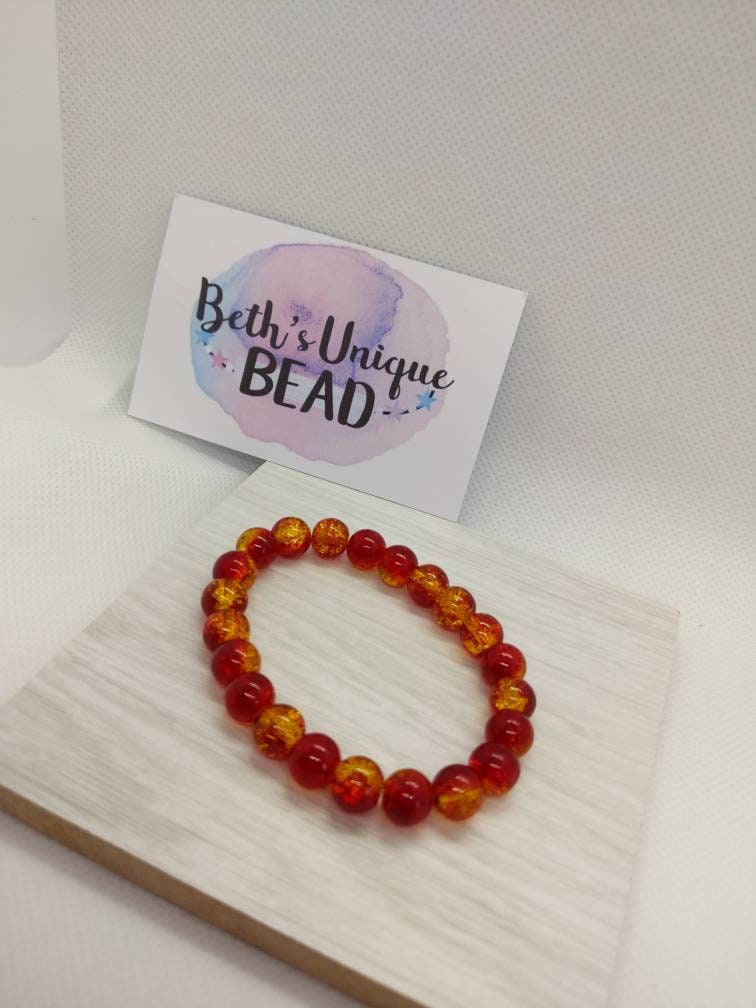 crackle bead bracelet, red and orange wrist candy, purple beaded bracelet, white bracelet, glass beads, gifts for her, birthday gift