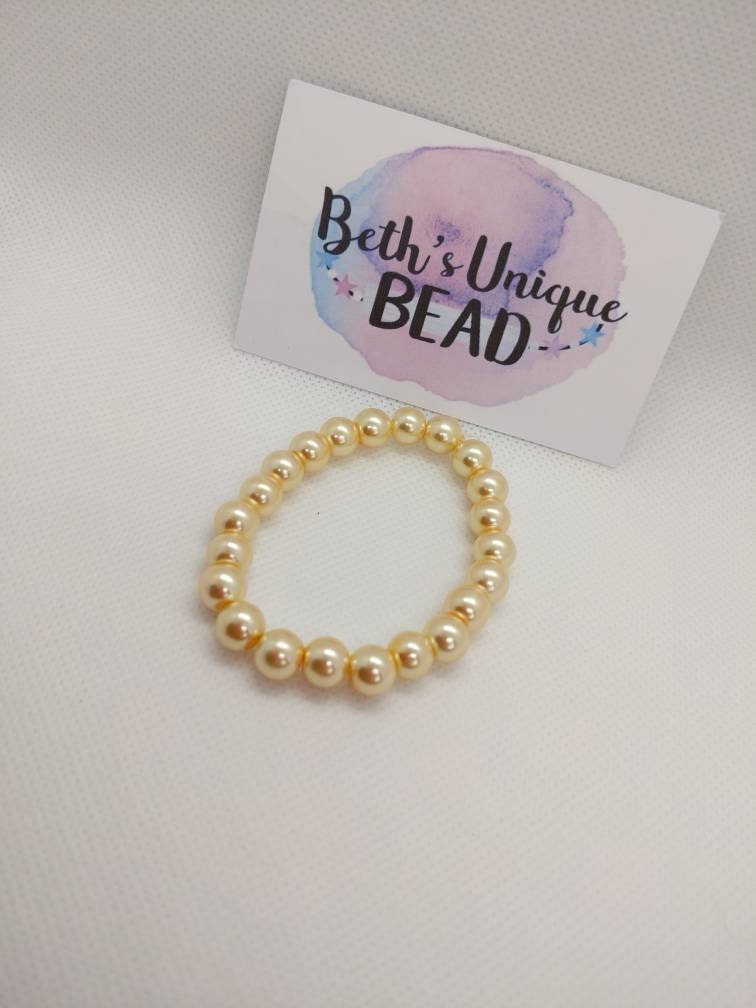 faux pearl bracelet, brown bead bracelet, cream bracelet, expandable bracelet, stretch jewelry, bridal jewellery, bridesmaid jewels