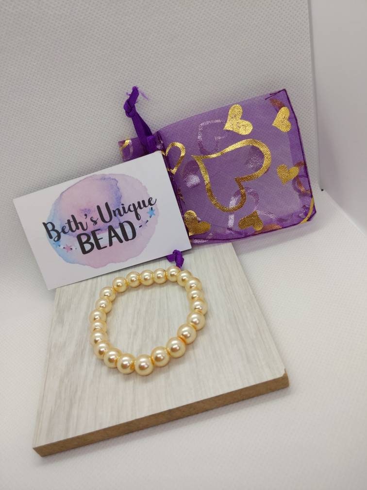 faux pearl bracelet, brown bead bracelet, cream bracelet, expandable bracelet, stretch jewelry, bridal jewellery, bridesmaid jewels