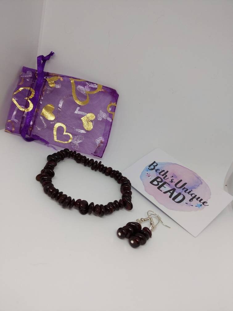 Garnet bracelet and earrings, gemstone jewellery, Garnet earrings, Gemstone bracelet, gift for her, January birthstone, birthstone jewelry