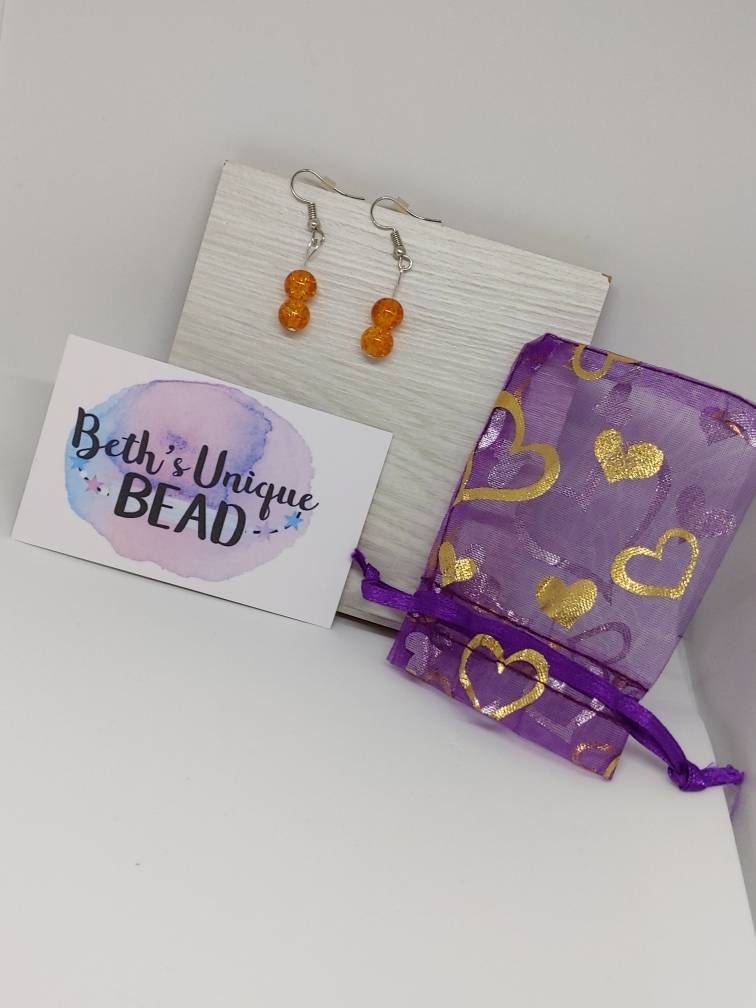 orange bead earrings, beaded earrings, beaded jewellery, gifts for her, birthday gift, bright earrings, bright colour, Christmas gift