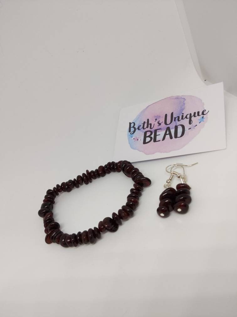 Garnet bracelet and earrings, gemstone jewellery, Garnet earrings, Gemstone bracelet, gift for her, January birthstone, birthstone jewelry