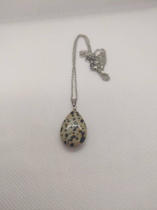 Silver plated dalmatian jasper pendant, semi-precious necklace, gemstone jewellery, spotty chain, dalmatian jasper
