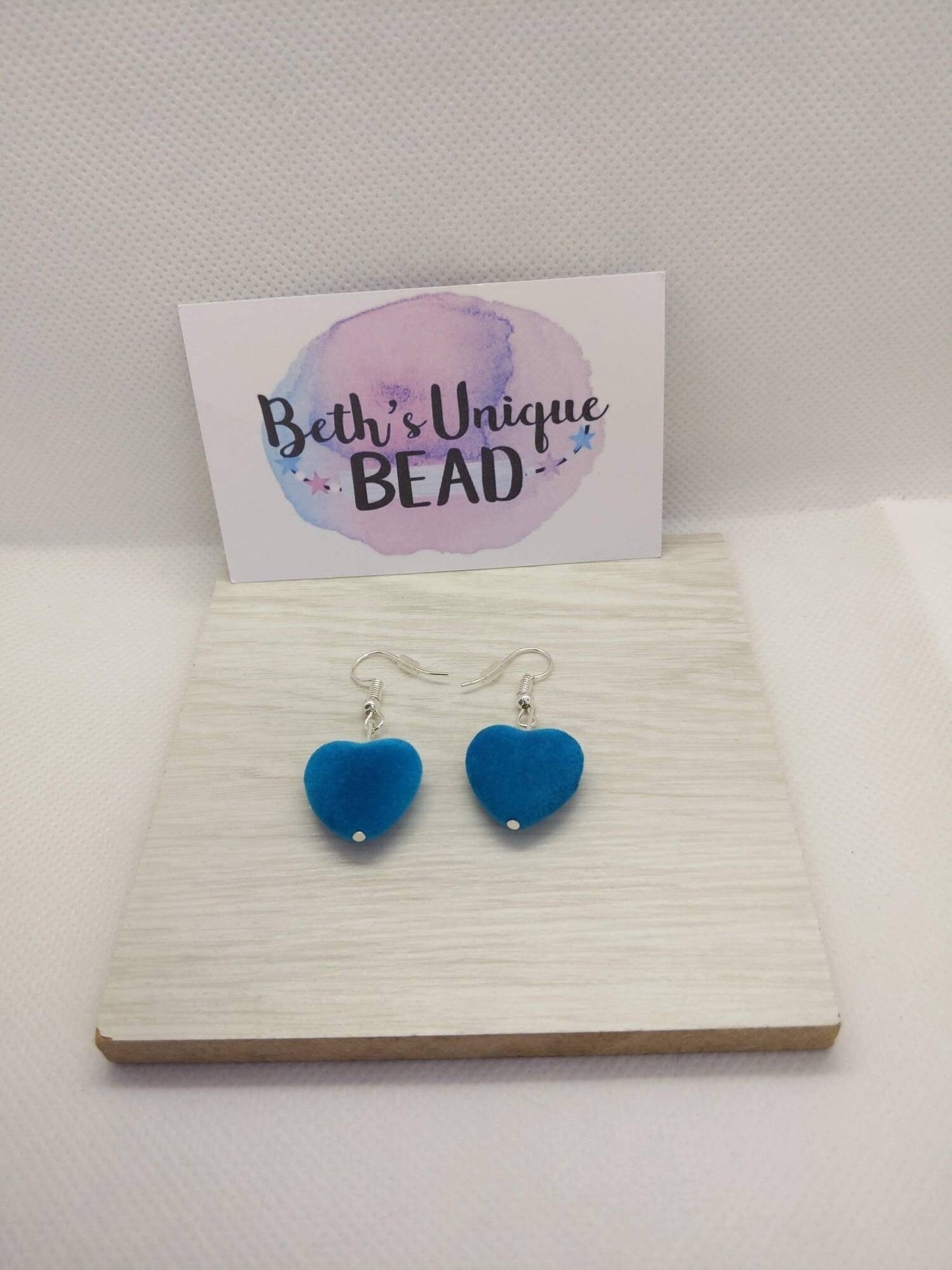 felt earrings, felt beaded earrings, blue heart beads, purple heart beads, dark pink jewelry