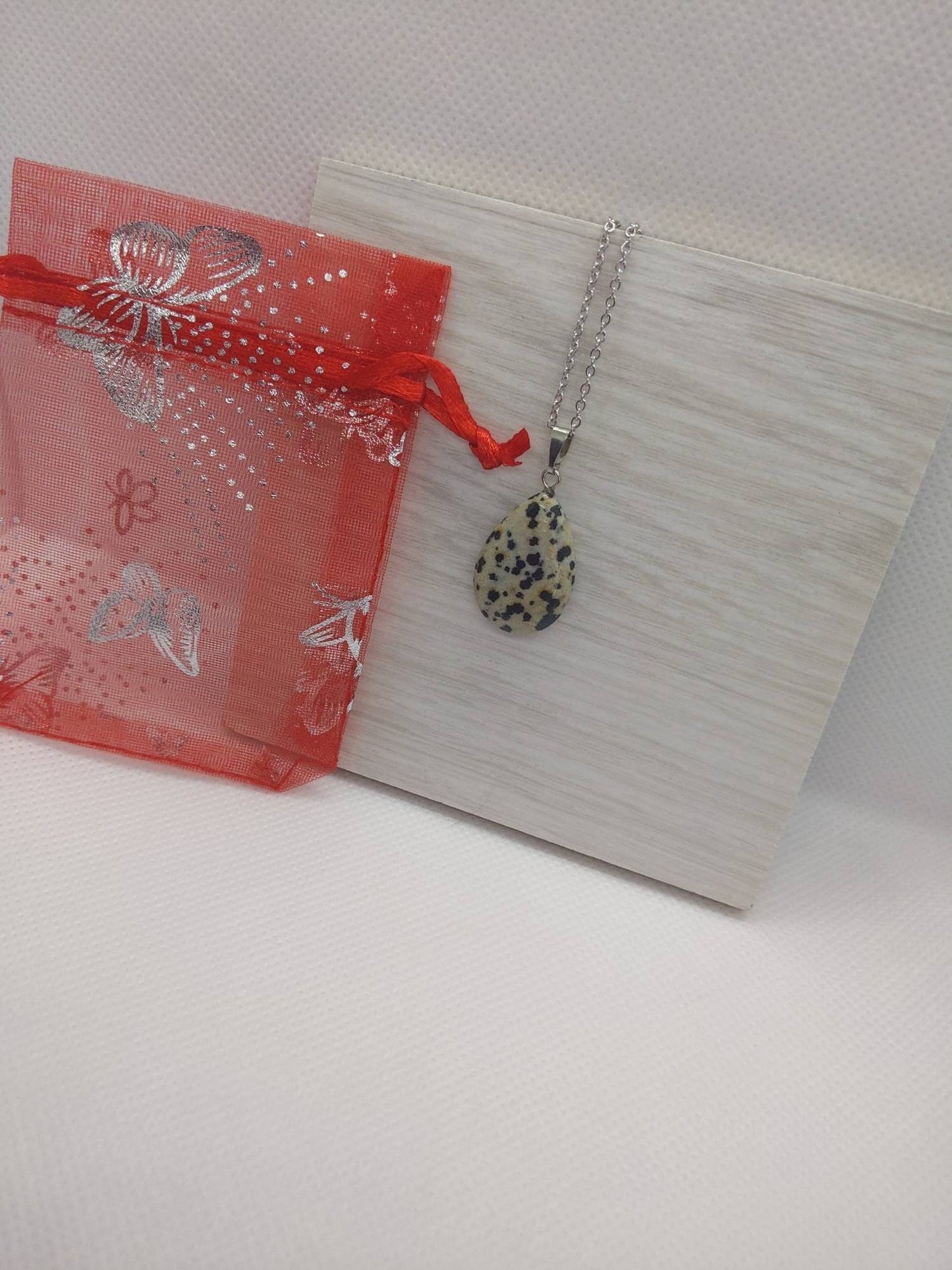 Silver plated dalmatian jasper pendant, semi-precious necklace, gemstone jewellery, spotty chain, dalmatian jasper