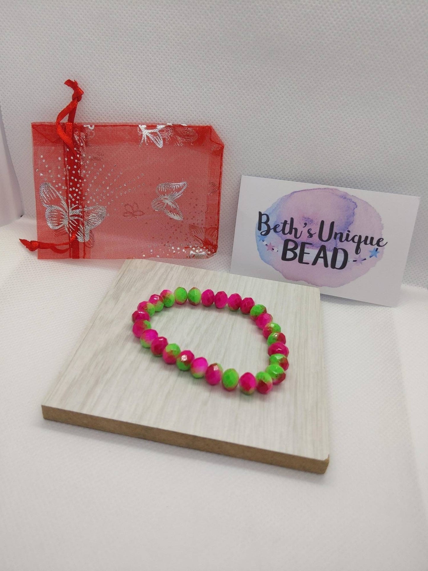 Neon jewellery, bright green earrings, expandable bracelet, Pink bracelet, neon pink earrings