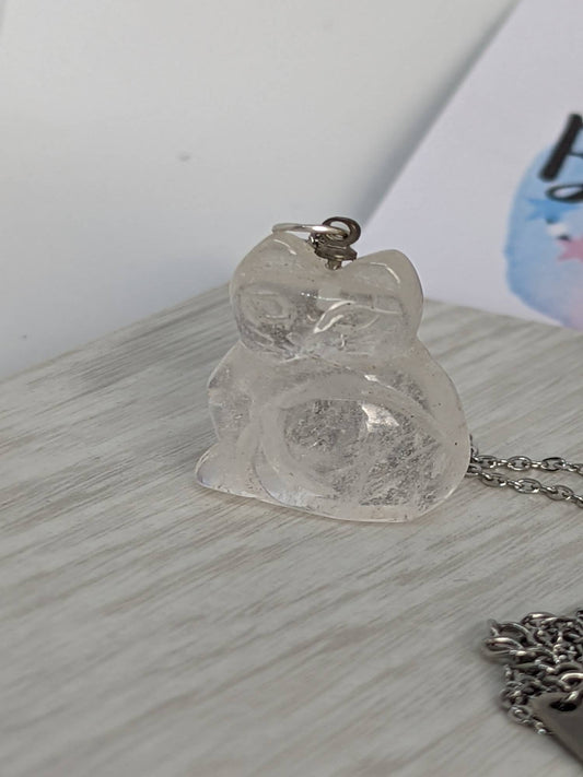 cat figurine, cat necklace, clear crystal necklace, gift for her, pet gift, pet chain