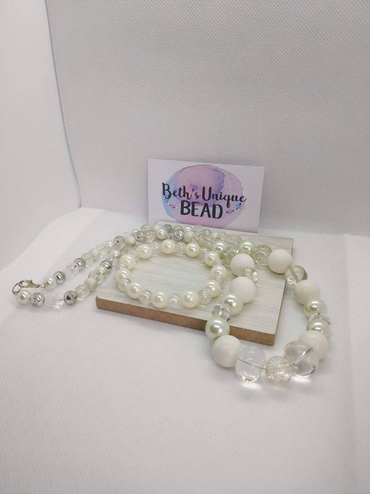 Clear bead necklace, big bead necklace, chunky bracelet, stretchy bracelet