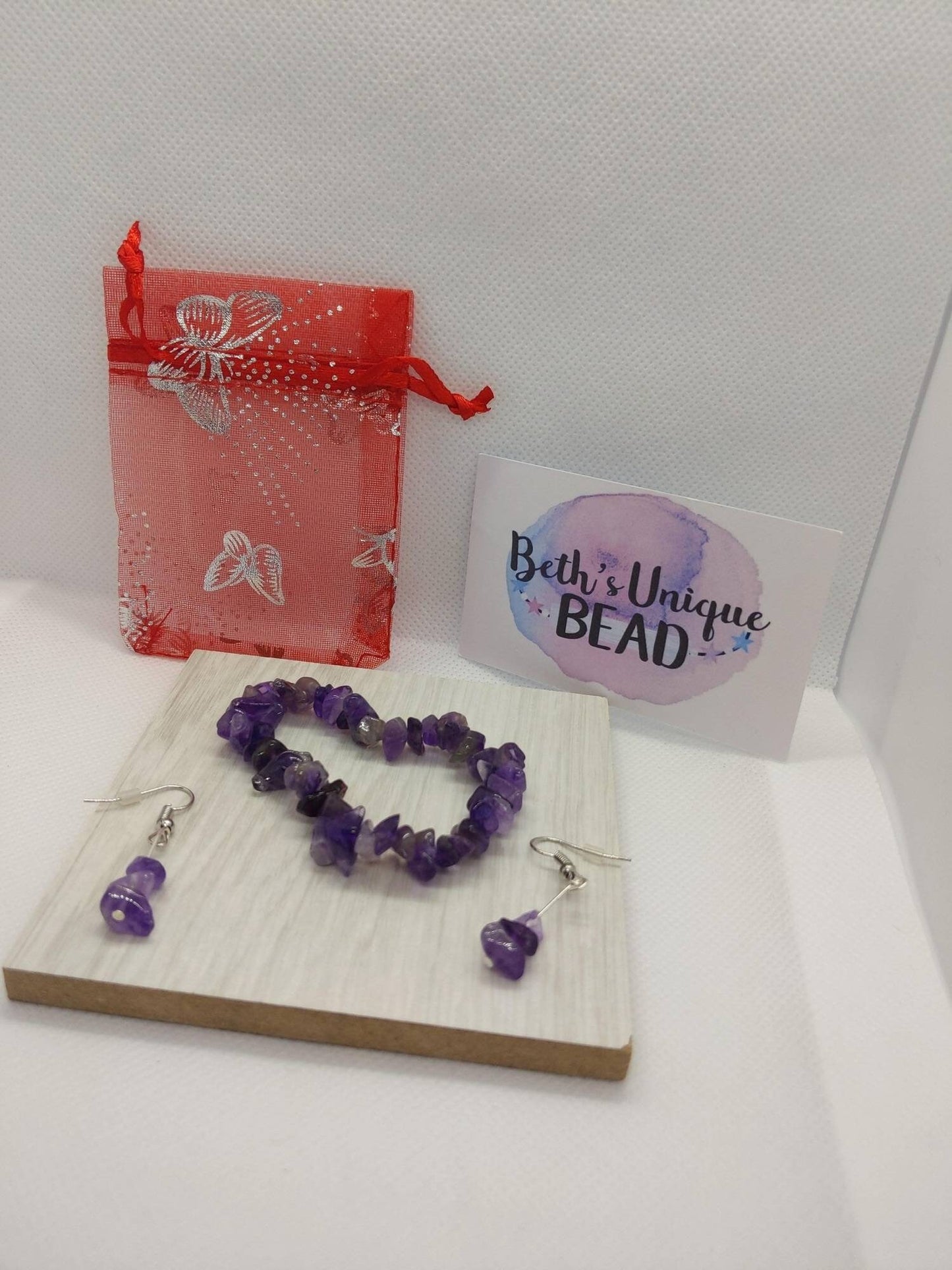 Amethyst earrings, Amethyst bracelet, February birthday, February birthstone, chip bracelet