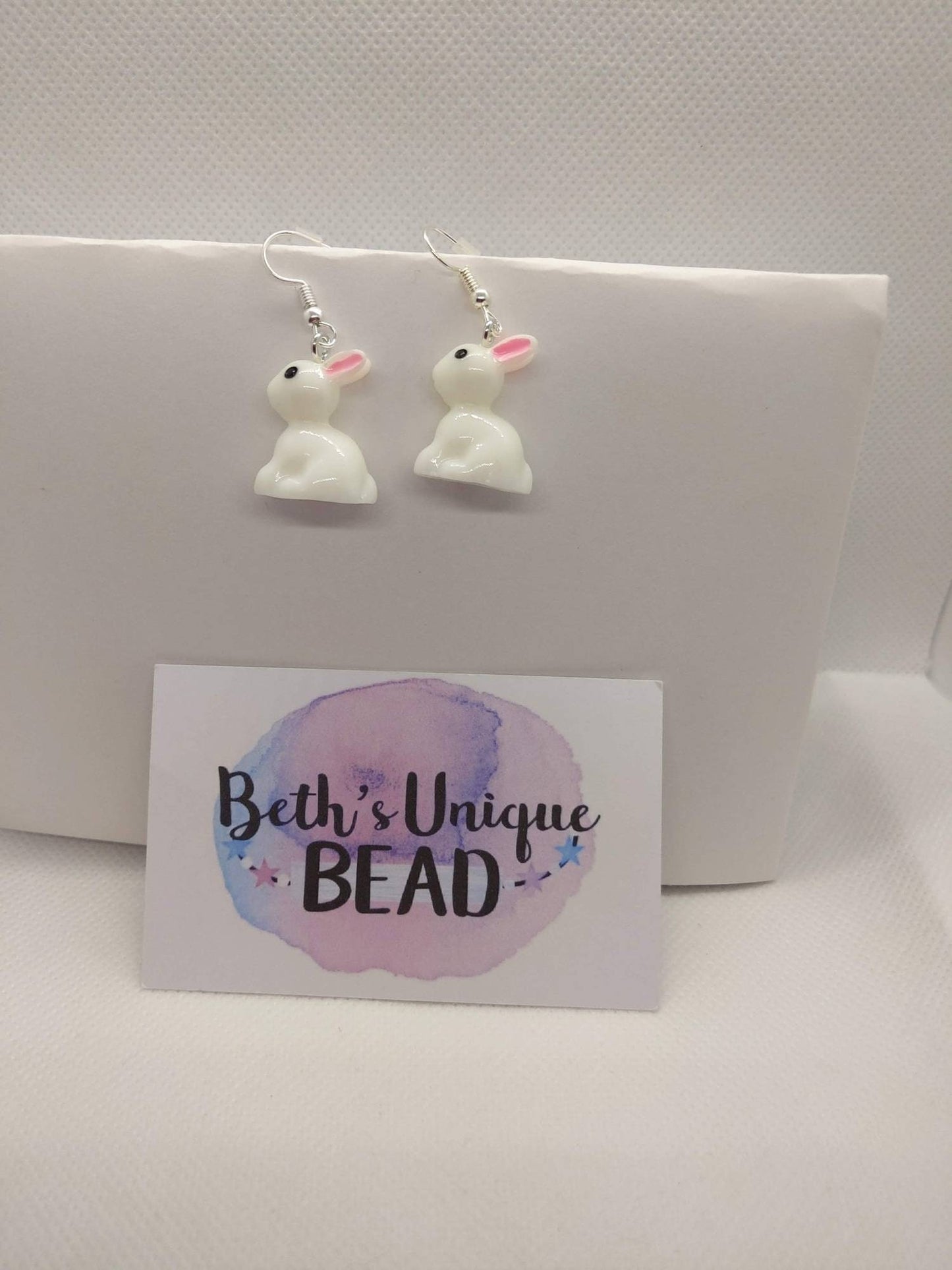 Bunny earrings, rabbit jewelry, novelty earrings, white rabbit, sitting bunny