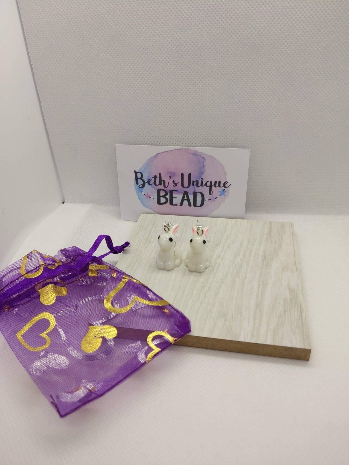 Bunny earrings, rabbit jewelry, novelty earrings, white rabbit, sitting bunny
