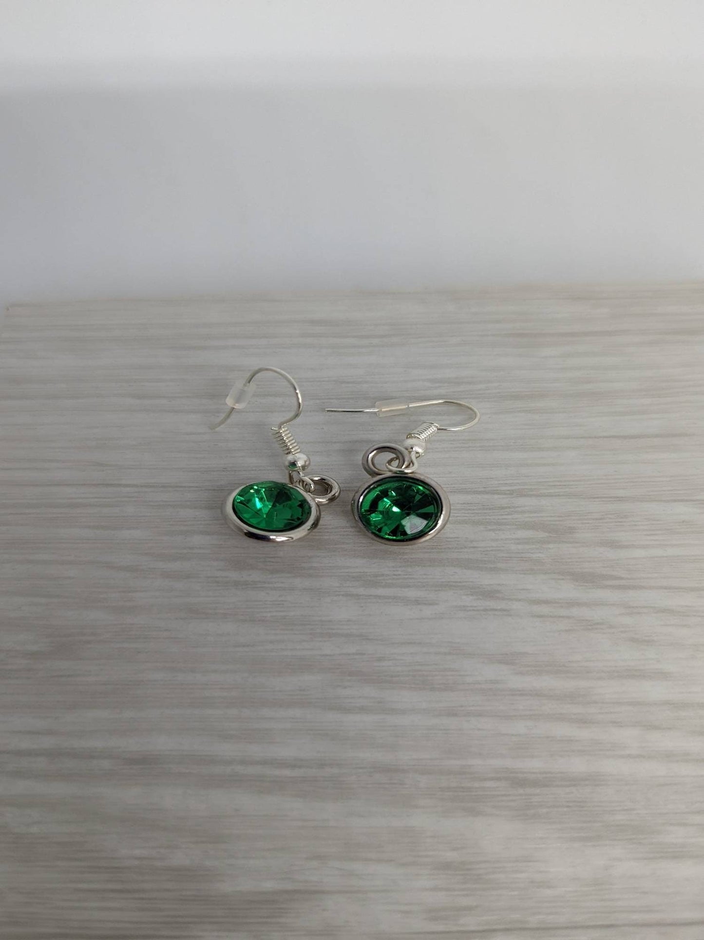 green circle earrings, sparkly earrings, silver plated jewellery, anniversary gift, circle jewellery